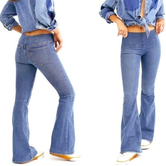 Free People Penny Pull-on Flare Jeans Women's Size 29 Medium Wash Denim - Picture 1 of 16